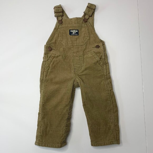 OshKosh B'gosh Vestbak Size 6M Overalls Corduroy Cuffed Beige Snaps - Picture 2 of 8